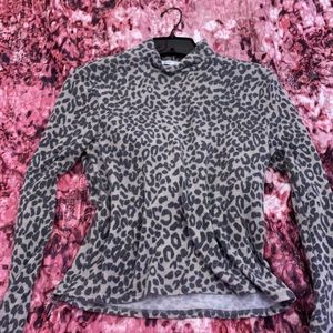 Leopard Print Mock Neck Long Sleeve Sweater Top